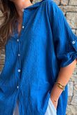 Pia Pillow Cotton Embroidered Tile Classic Shirt Cobalt